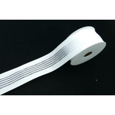 1.5 Inch White Satin Wired Ribbon with 5 Organza Stripes, 10 Yards (Lot of 1 Spool) SALE ITEM